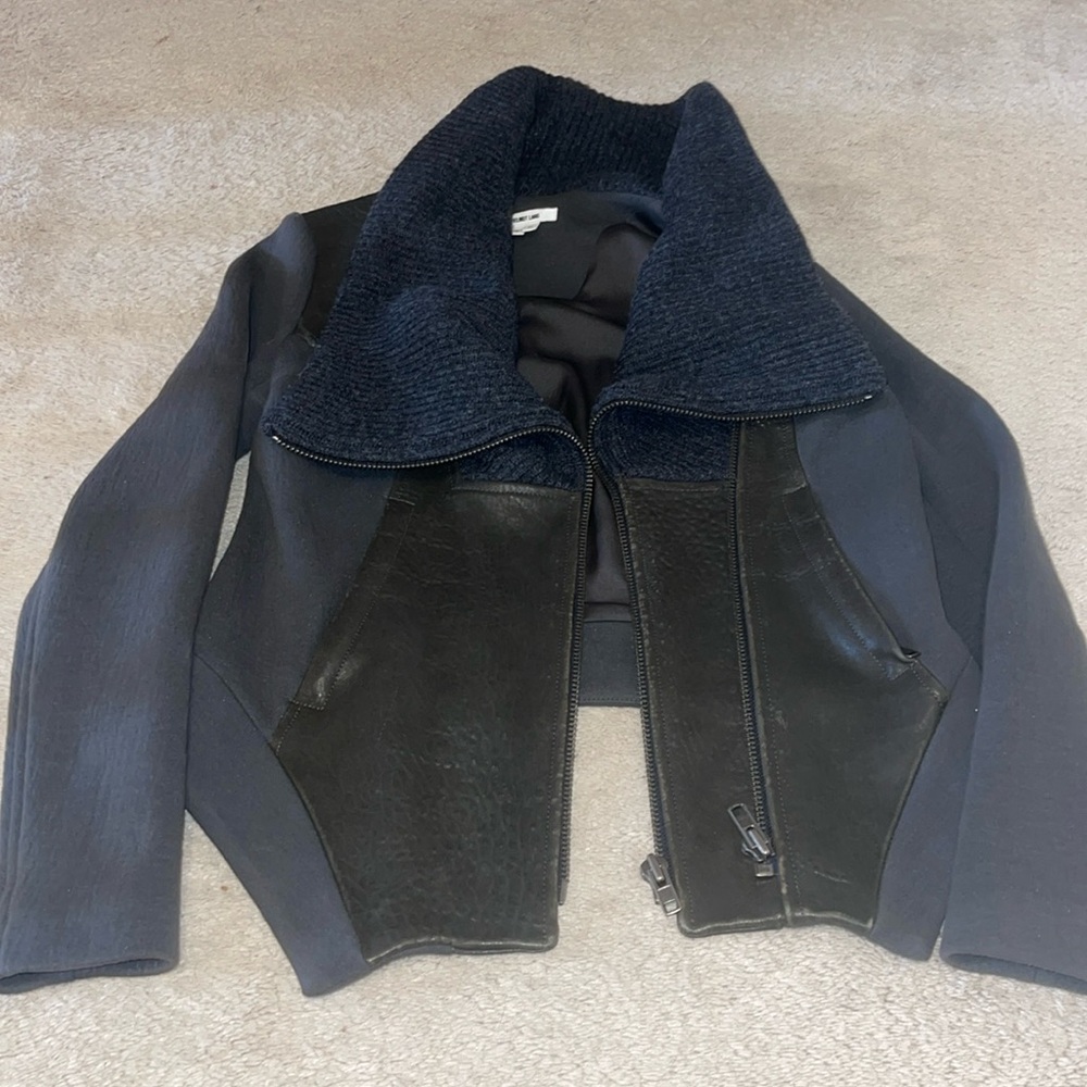 Helmut Lang Black Leather-Panel Cropped Jacket